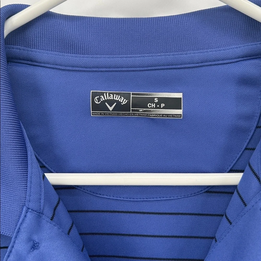 Callaway Striped Golf Polo Shirt Blue Black Cabot Logo Size S Mens - Picture 2 of 11